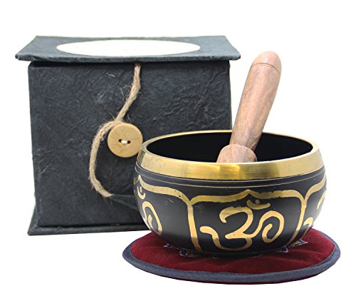 DharmaObjects Tibetan Yoga Meditation OM Singing Bowl /Mallet / Cushion / Box Gift Set