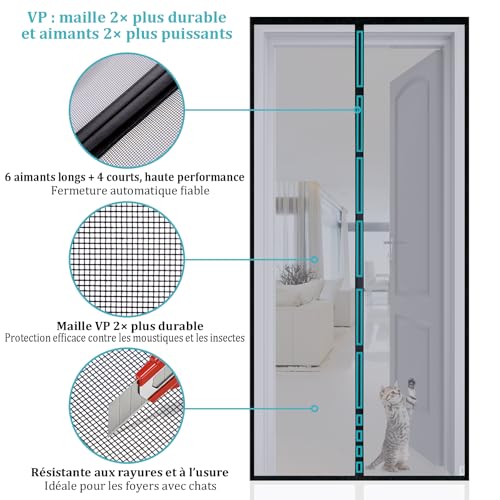 Apalus VP Magnetic Fly Screen for Doors - Heavy Duty Mesh, Top to Bottom Magnetic Seal, Automatic Close, Keeps Fresh Air Inside (120 x 210, Black)