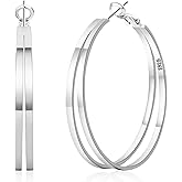 PABBEU Lightweight Sterling Silver Hoop Earrings for Women Hypoallergenic Large Double Hoop Earrings Simple Silver Hoop Earrings Jewelry Gift 25/30/40/50MM