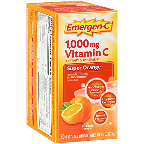 Emergen-C Dietary Supplement Drink Mix with 1000 mg Vitamin C, 0.32 Ounce Packets, Caffeine Free (Super Orange Flavor, 30 Count)