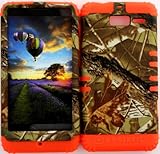 Hybrid Cover Bumper Case for Motorola Droid Razr M (XT907, 4G LTE, Verizon) Protector Mossy Camo Hunter Series Branch with Leaves Snap on + Orange Silicone