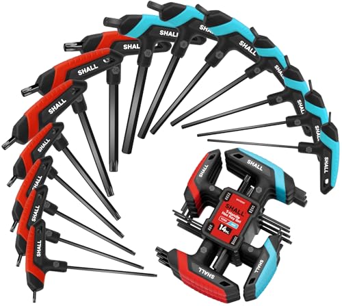 Shall T-Handle Hex Wrench Set 14 Pieces 7 Pieces Metric and 7 Pieces Torx Wrench Set Portable Hex Key Set with Storage Holder for Car Bike Repair DIY