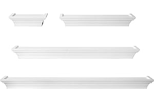 Melannco Arlington Floating Wall Shelves for Bedroom, Living Room, Bathroom, Kitchen, Office, Nursery, Set of 4, White