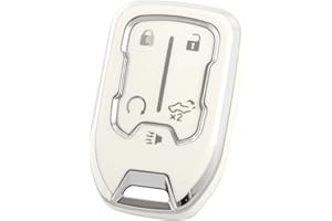 OFFCURVE Compatible with GMC Key Fob Cover Key Fob Case for Chevy Suburban Tahoe Terrain Acadia Yukon Silverado GMC Sierra 1500 2500HD 3500HD Car Accessories Smart Key Protector, White