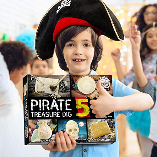 XXTOYS Pirate Treasures Dig Kit Break Into 5 Bricks Treasure Excavation Kits Pirate Toys Gems Dig Kits Interactive Excavating Toys Great Birthday Gift Party Supplies Archeology Educational STEM Kits