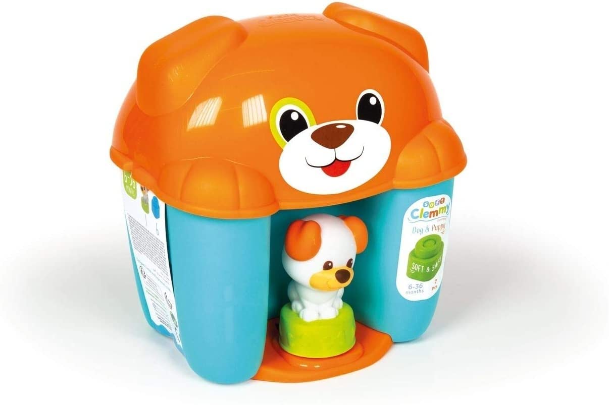 Clementoni 17294 Soft Clemmy Dog & Puppy Bucket for Babies and Toddlers, Ages 6 Months Plus, Multi-coloured