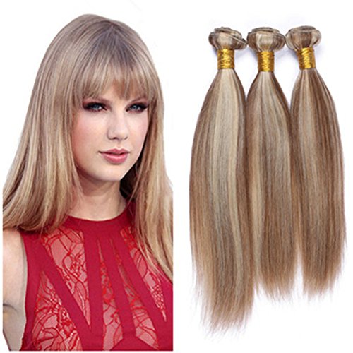 Ruma Hair 8A Brown Blonde Ombre Brazilian Virgin Hair Weft Extensions Silky Straight 3/4Pcs Lot Mixed Lengths Two Tone 8/613 Mix Piano Color 1Highlight 100% Human Hair Weave 3/4 Bundles (18 20 22 24)