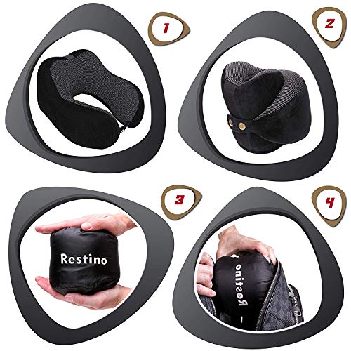 Travel Pillow - Soft Chin Neck Support Comfortable Adjustible Memory Foam Best for Sleeping Bus Airplane Car TV Reading Computer Kids Adults Carry-On Luggage