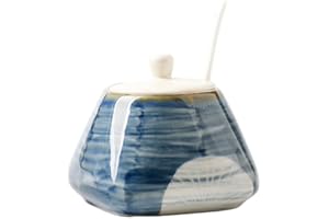 CHOOLD Vintage Hand-Painted Ceramic Spice Jar with Lid Spoon Seasoning Box Condiment Pots Spice Racks for Kitchen Restaurant Housewarming Gift