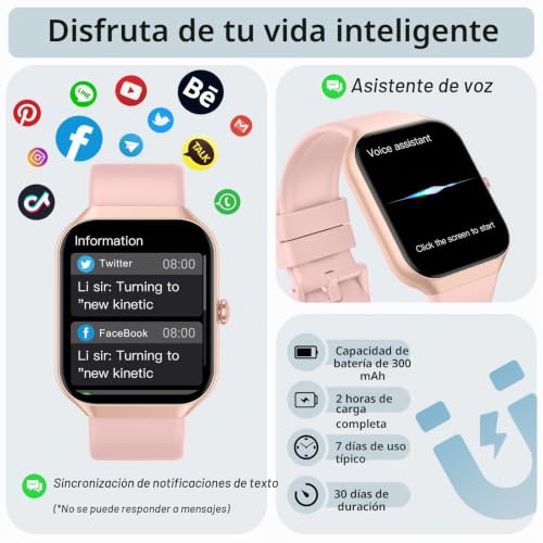 Smart Watch Men Women, 1.96 Inch Smartwatch Calls Bluetooth, Pedometer/Heart Rate Monitor/Sleep Monitor/SpO2, Waterproof IP68, Smart Watch Android iOS Pink, Sports Watch 112+ Sports Modes
