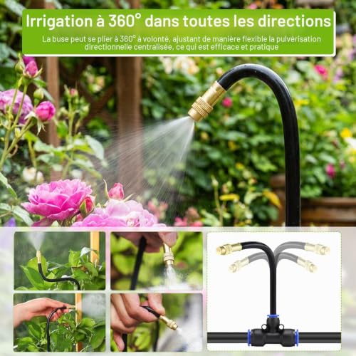 Automatic Watering for Garden 20 m, 360° Automatic Watering System, Irrigation System Kit with 20 Adjustable Nozzles for Gardens, Greenhouses, Balcony Plants, Landscaping, Lawns