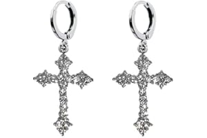 DTJA Fashion CZ Cross Dangle Earrings for Women Hypoallergenic Crystal Charms Drop Dangling Huggie Small Hoop Cartilage Cuff Dainty Punk Faith Jewelry Gifts for Prayer