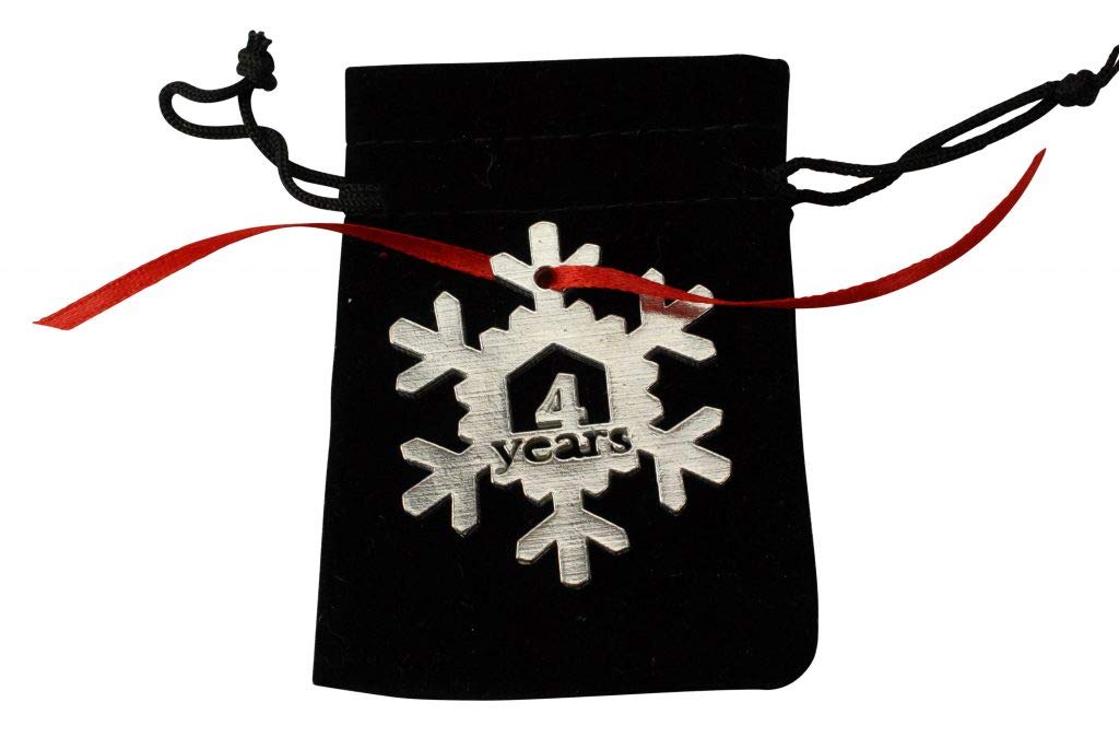 4 Years Cut Out Metal Snowflake Christmas Tree Hanging Decoration - 4th Wedding Anniversary