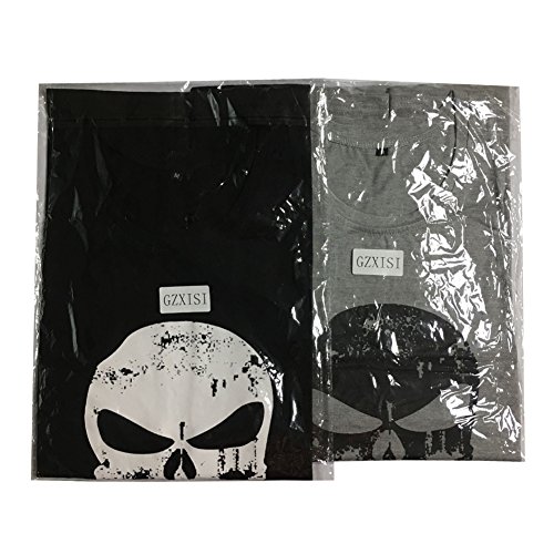 GZXISI Mens Skull Print Stringer Bodybuilding Gym Tank Tops Workout Fitness Vest (2 Pack:Black,Gray, Large)