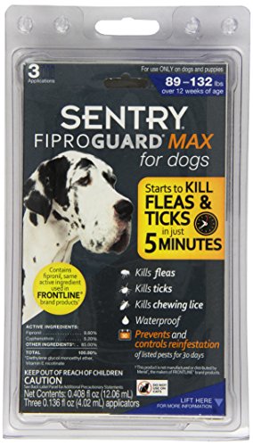 SENTRY® Fiproguard MAX for Dogs
Flea and Tick Squeeze-On 89 lbs. to 132 lbs. 3ct SENTRY® Fiproguard MAX for Dogs
Flea and Tick Squeeze-On 89 lbs. to 132 lbs. 3ct
