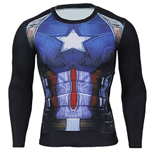 Cosfunmax Superhero Captain Team Leader Compression Shirt Sports Gym Ruining Base Layer S