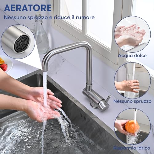 BuntHaus Folding Kitchen Tap, Folding Kitchen Mixer, 360° Rotatable Kitchen Tap, Folding Kitchen Mixer Under Window in Brushed 304 Stainless Steel