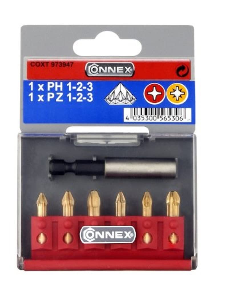 Connex COXT973947 Ph./PHz Diamond Screwdriver Bit Set with Magnetic Holder, 0 V, Multi-Colour
