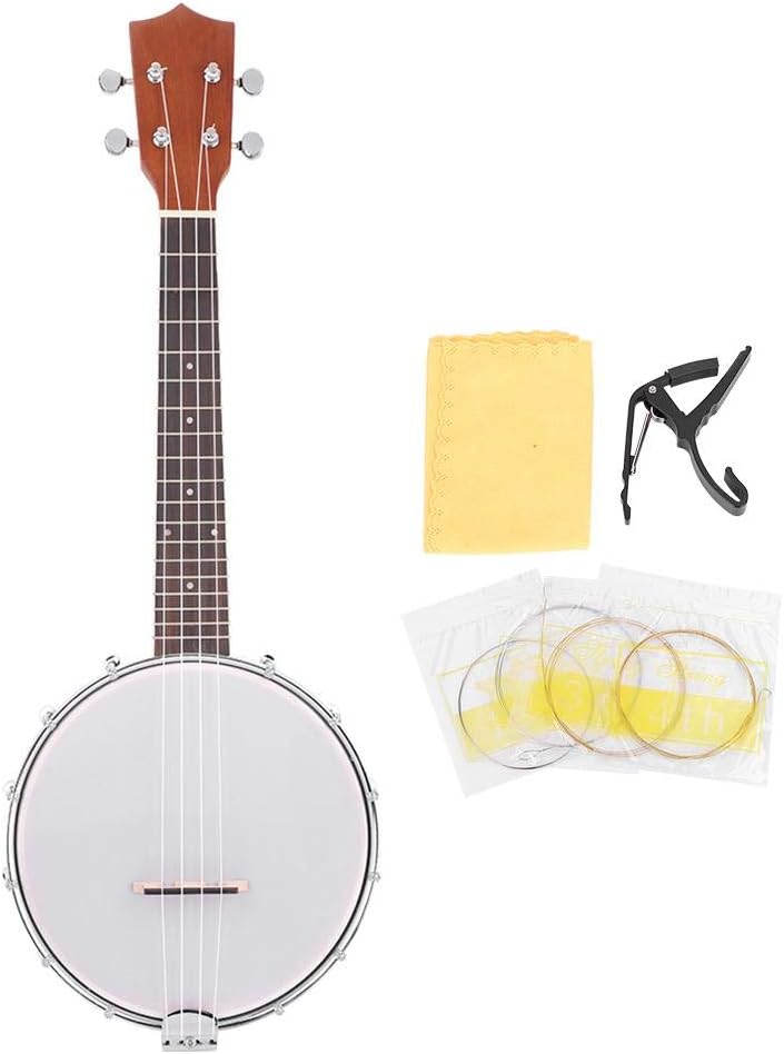 Dilwe Banjo de 4 Cuerdas Set, 4String Banjo con Cuerdas BJ10 Capo Paño