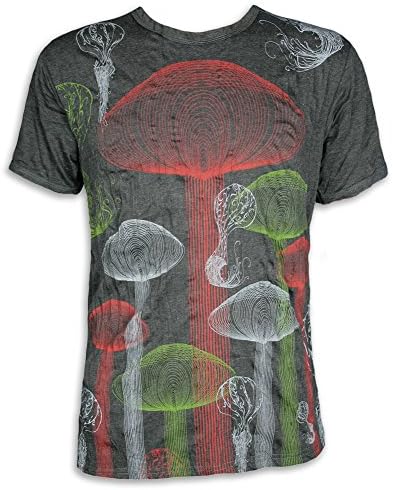 PURE Vintage Men´s T-Shirt Magic Mushrooms Jelly Fish Goa Hippie Black Size M L