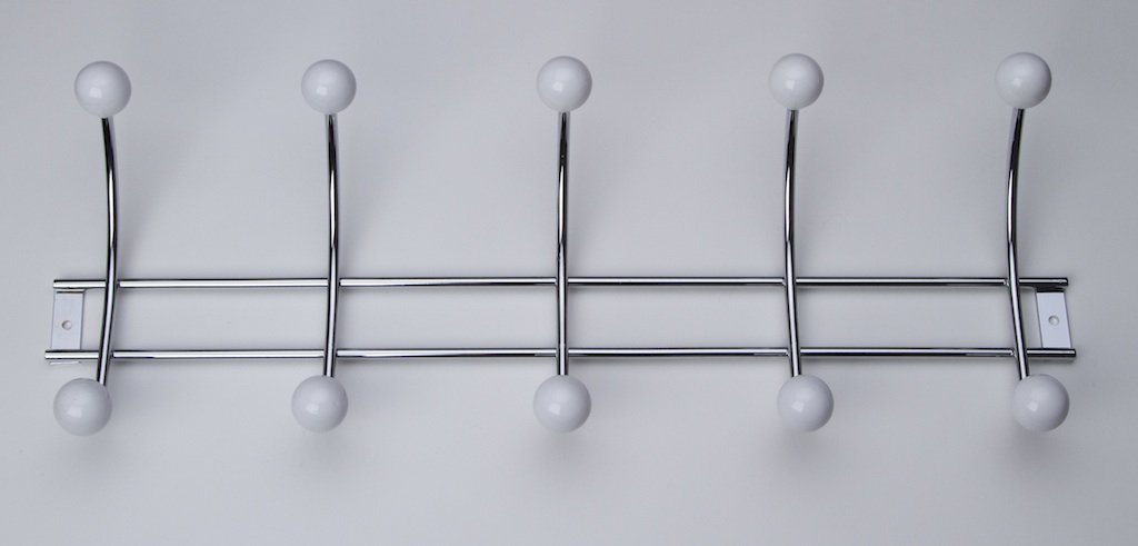 Design Clothes Hooks Steel Porcelain with 5 Hooks Gloss Chrome / White 480 x 168 x 80 mm
