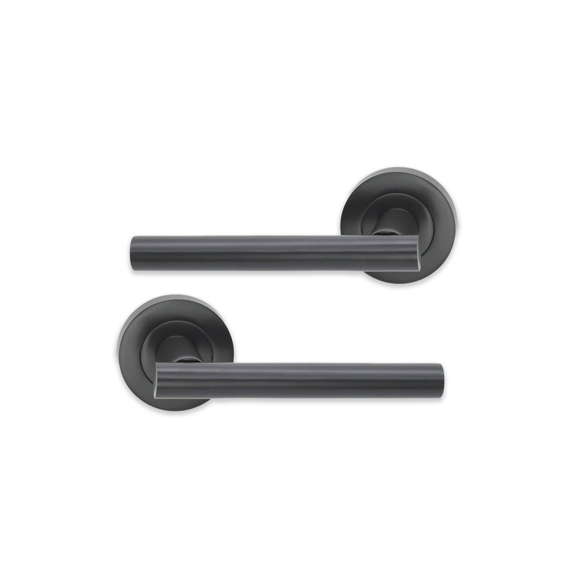 Infinity Decor Pair of Straight T-Bar Lever Door Handle on Round Rose Set Interior Pull Handles in Gunmetal Grey Finish for Interior and Exterior Doors