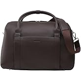 Wool & Oak Duffle Suitcase – Full-Grain Leather Travel Bag with Clamshell Opening, 33 L Capacity, Trolley Sleeve & 16″ Laptop Pocket – “DS Carry” Personal-Item Size - Pebble Leather - Chocolate