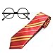 Huahuamini Striped School Tie Novelty Glasses Frame Costumes Accessories Halloween Christmas Cosplay Thanksgiving Gift (Yellow Red)