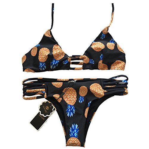 Sherry007 Womens Printed Cut Out Bikini Halter Racerback Swimsuit Beachwear (M, 228black1)