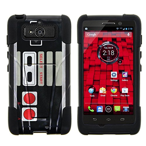 MINITURTLE Case Compatible w/ Motorola Droid Mini Stand Case, Droid Mini Shell, XT1030 Case [STRIKE IMPACT] Bumper Hard Shell Case Dual Action Silicone Cover w/ Stand Retro Controller