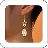 Andelaisi Boho Star Shell Dangle Earrings Vintage Sea Shell Drop Earrings Gold Beach Cowrie Earrings Star Summer Beach Statement Earrings Jewelry for Women