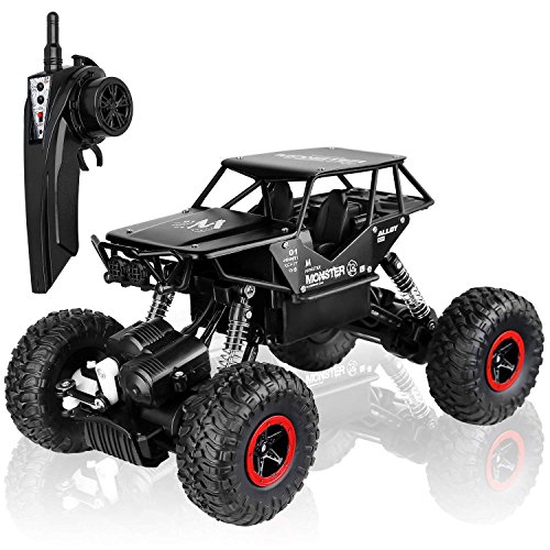 AHAHOO RC Cars 1:18 Scale Remote Control Car 2.4Ghz 4WD High Speed Off Road Monster Truck Electric Rock Climber Desert Buggy Metal Shell (Black)