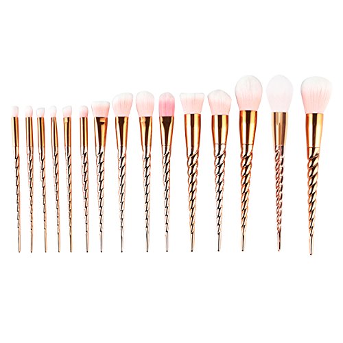 15Pcs Makeup Brushes Set, Rose Gold Unicorn Professional Brush Foundation Eyebrow Eyeliner Blush Cosmetics Brush Kit