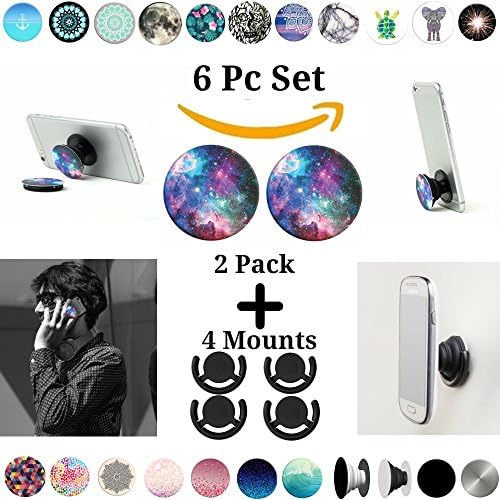 Pop Phone Grip Phone Grip Set (6 Piece) with 2 Piece Tablet Cell POP and 4 Universal Hands Free Mount - Nebula