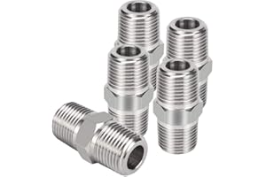 Joywayus Hex Nipple 1/2" NPT Male x 1/2" NPT Male Threaded Stainless Steel 304 Threaded Nipple Pipe Fittings for Brew Kit Home Piping (Pack of 5)