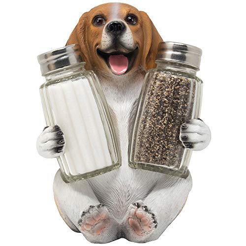 Beagle Puppy Dog Glass Salt and Pepper Shaker Set with Decorative Hound Display Stand Holder Figurin - //coolthings.us