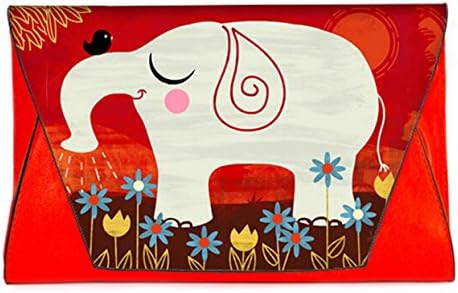 Female Leather Party Clutch Envelope Bags Purse Clutch Wallet with Colorful Elephants Print