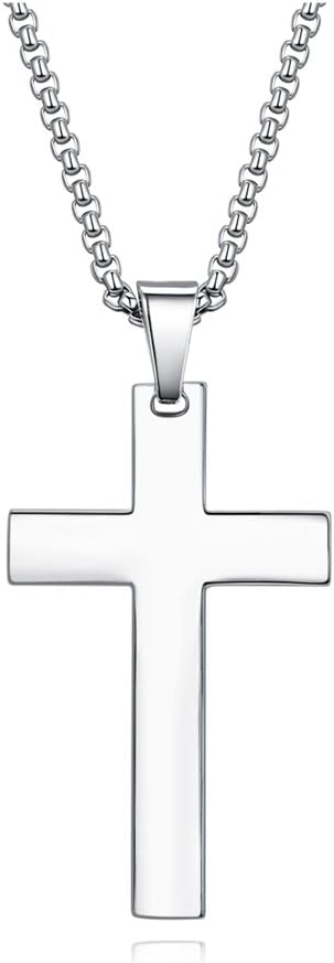 LAOYOU Mens Crucifix Necklace Stainless Steel Jesus Christ Cross Christian Pendant Jewelry for Men Women