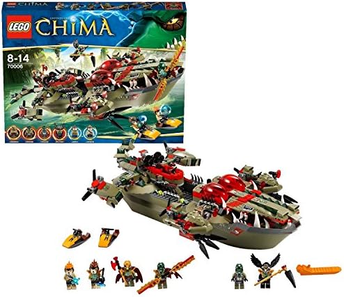 Lego Year 2013 "Legends of Chima" Series Vehicle Set #70006 - CRAGGER'S COMMAND SHIP with Opening Mouth, Articulated Tail and Claws, Opening Cockpits, Flick Missiles, Detachable Mini boats and Helicopter, Jet Bike Plus 6 Minifigures: Cragger, Crominus, Crooler, Rawzom, Leonidas and Lennox (Total Pieces: 609)