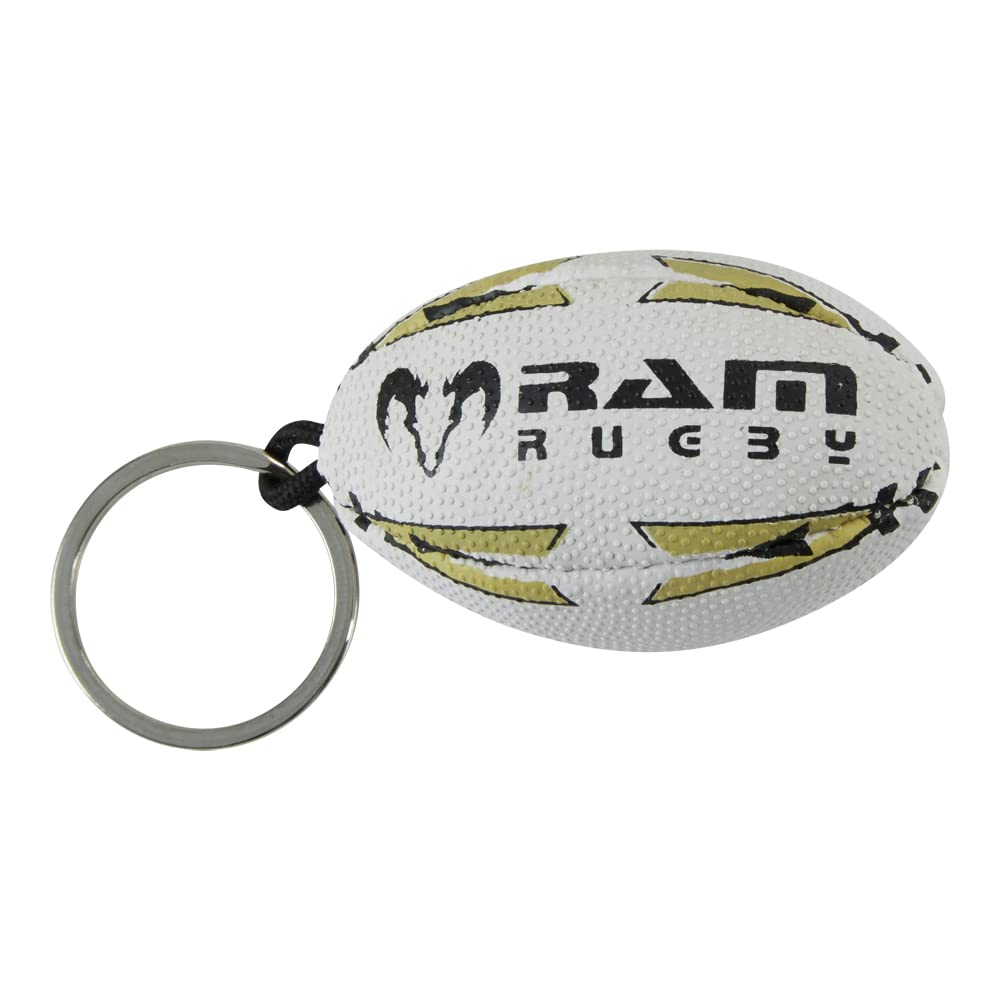 Ram Rugby Ball Keyring - Black/Gold (Rubber) or Yellow (Softee) - size 0 (5cm) (Rubber (Gold))