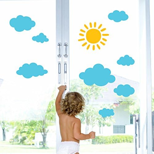 DECOWALL DWG-707SBY Sun and Clouds Graphic Kids Wall Stickers Wall Decals Window Stickers Peel and Stick Wall Stickers for Kids Nursery Bedroom Living Room (Blue_707SBY)