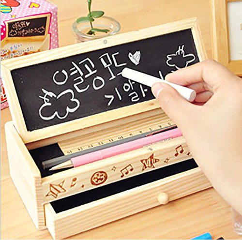 Daiweis Multi-function wooden pencil case ,Small Blackboard Pen Case (Including three chalk and one chalk rubbing)