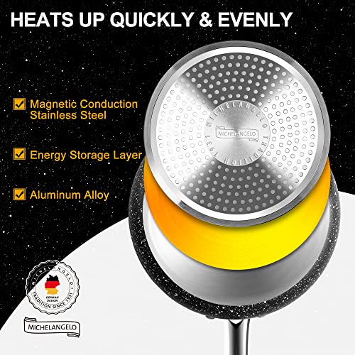 MICHELANGELO Sauce Pan with Lid, 3 Quart Saucepan with Lid Nonstick