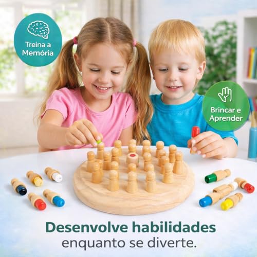 Jogo da Memória em Madeira Com Pinos Coloridos – Jogo de Memória Educativo Montessori Para Crianças e Adultos - Diversao Em Familia