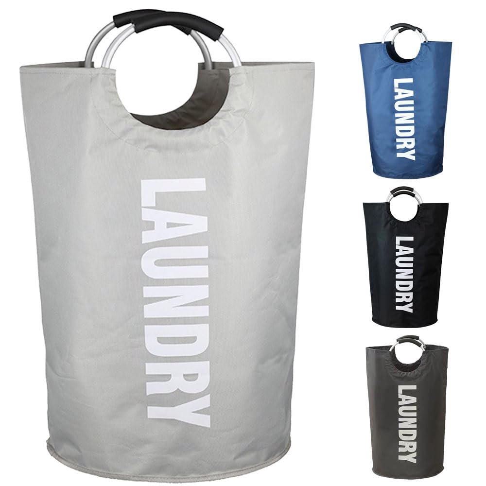 Armo® 90L Large Laundry Basket Foldable Collapsible Freestanding Washing Bin Basket (Light Grey)