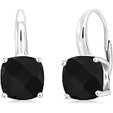 Gem Stone King 4-6 Cttw Gemstone Birthstone Leverback Dangle Earrings for Women | 925 Sterling Silver | 8MM Cushion | Fine Jewelry for Her Mom Wife