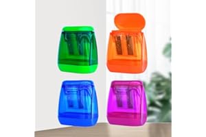 4-Pack Manual Pencil Sharpeners, Red/Green/Blue/Orange, Dual Holes with Lid, Portable for School & Office