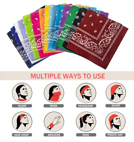 LBOYLOVE® 14 Pcs Paisley Bandanas, Unisex Novelty Cowboy Bandanas, Print Head Wrap Scarf Wristband for Women Men Boy Girl (Set-A)