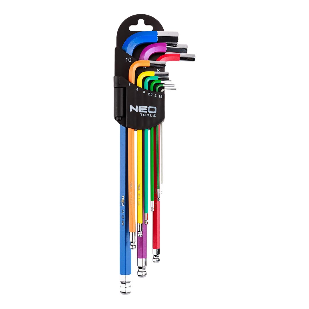 NEO 09-512 Rainbow Extra Long Hex Key Set with Holder (9-Piece)
