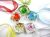 BRCbeads Lampwork Glass Crystal Flower Square Shape 5 Assorted Colors (Peridot/Aquamarine/Sapphire/Vintage Rose/Pink) Murano Floral Glass Handcraft Pendant 5pcs per Bag for Necklace Making